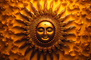 Sun deity Surya - Hindus, Sikhs and Muslims Maghi festival and Lohri celebration  symbol - obrazy, fototapety, plakaty