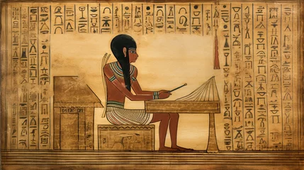 Foto op Plexiglas an image of an Egyptian scribe at work, recording important information on papyrus © Muzamil