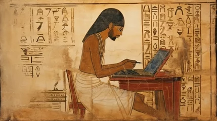 Foto op Plexiglas an image of an Egyptian scribe at work, recording important information on papyrus © Muzamil