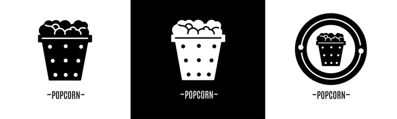 Popcorn logo set. Collection of black and white logos. Stock vector.