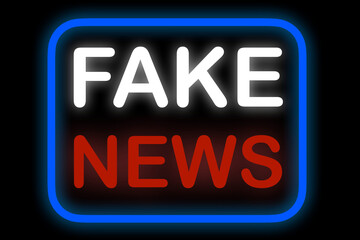 A glowing neon effect sign with the words 'Fake News' set on a black background.