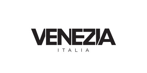 Venezia in the Italia emblem. The design features a geometric style, vector illustration with bold typography in a modern font. The graphic slogan lettering.