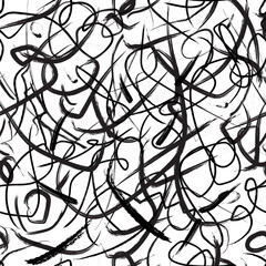 Doodle handwriting  seamless pattern-vector illustration. Monochrome ornament is simple. - 681490200