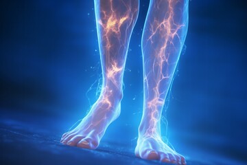 Close-up of leg with varicose veins disease. Glowing image - obrazy, fototapety, plakaty
