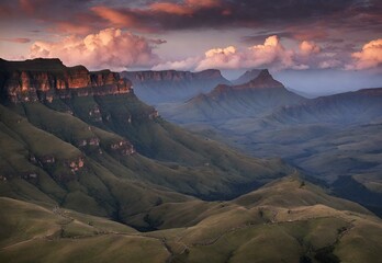 Dusk's Embrace: South Africa's Drakensberg Mountains.