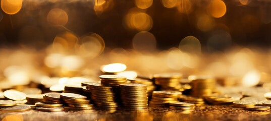 Gold coins. Finance treasure money concept. Generative AI technology. - obrazy, fototapety, plakaty