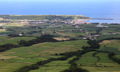 Naklejka premium Agricultural landscape and sea,this is the island of Terceira.