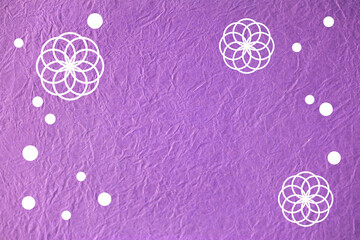 正月イメージ　菊模様と水玉模様の和紙のデザイン（白い模様と紫色の和紙の背景）