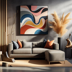 Blend modern furniture with bold artistic elements. Consider incorporating abstract paintings, unique sculptures, or other eye-catching artworks. - obrazy, fototapety, plakaty