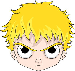 cartoon logo of a fierce faced boy with blonde hair