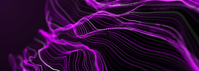 Abstract landscape. Technology background. Perspective grid. Connection dots and lines. 3D rendering