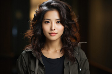 Fototapeta premium Portrait of a beautiful young asian woman with curly hair.