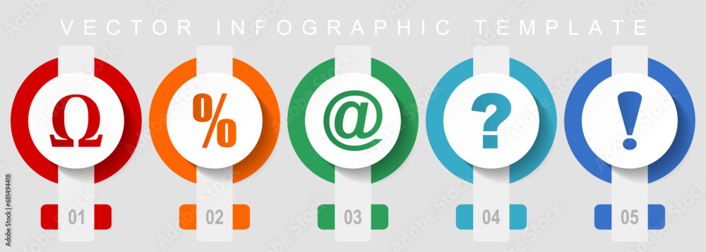 Poster symbols flat design icon set, miscellaneous icons such as omega, percent, at, question mark and excl