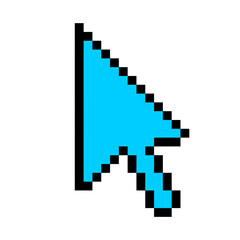 Blue cursor line icon. Computer, mouse, arrow, hover, click, highlight, screen, , pixel style. Multicolored icon on white background.