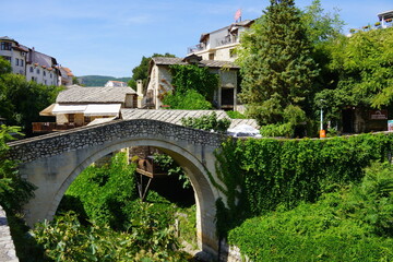 Mostar small bridge and river