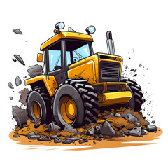 Playful cartoon bulldozer with a plow. AI generate illustration - obrazy, fototapety, plakaty