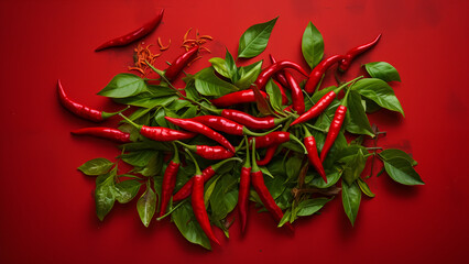 Photo for sale of bright red peppers on a red background