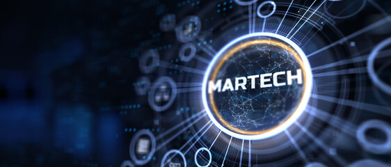 Martech marketing technology automation concept on virtual screen.