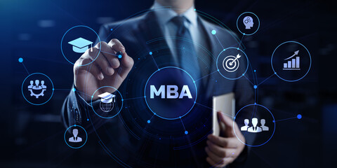 MBA Master of business administration education learning concept on screen.