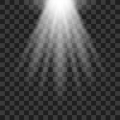 Fototapeta premium Bright spotlights. Light effect isolated on transparent background. Graphic beam illumination. Vector illustration.