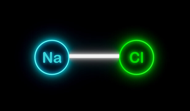 NaCl sodium chloride molecule as model. Sodium and chlorine compound.
