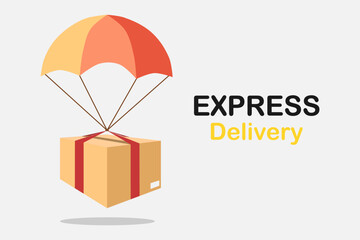 Air delivery service. Box package with parachute. Online fast delivery service. Vector illustration.