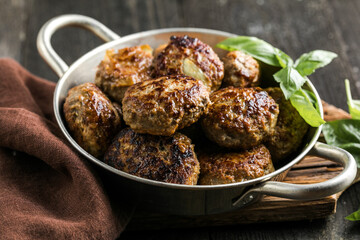 Homemade  croquettes  or patties. Fritters from minced pork. Delicious and nutritious lunch or...