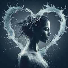 heart of water splash on simple background