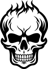 Burning skull head silhouette. Vector template for tattoo or laser cutting.