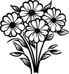 Bunch of flowers silhouette in black color. Vector template for tattoo or laser cutting.