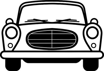 Old car front view silhouette icon in black color. Vector template for tattoo or laser cutting. - obrazy, fototapety, plakaty