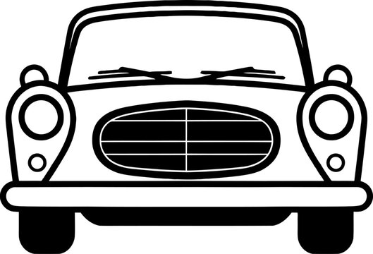 Old car front view silhouette icon in black color. Vector template for tattoo or laser cutting.