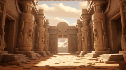 the construction of an ancient Egyptian temple dedicated to a deity - obrazy, fototapety, plakaty