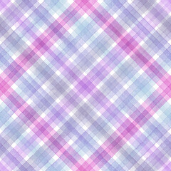 Watercolor gingham stripe plaid seamless pattern. Purple and pink stripes background.