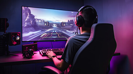 a man playing game on the computer