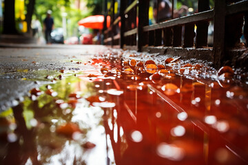 enchanting reflections that rainwater creates in puddles, turning ordinary surfaces into mirrors that reflect the world around them in distorted yet captivating way