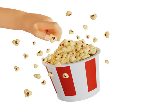 hand picking popcorn 3D Render illustration on transparent background
