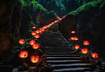 Luminous Lotus: Vietnam's Mua Cave Lantern-lit Stairway.