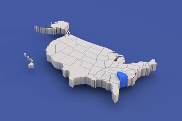 South Carolina state of USA map with white states a 3D united states of america map