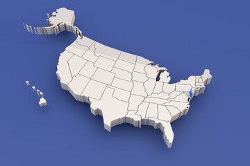 Delaware state of USA map with white states a 3D united states of america map