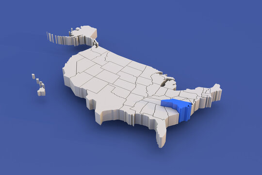 North Carolina state of USA map with white states a 3D united states of america map