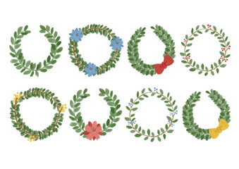 水彩風　手書き　リース　植物　お花　ナチュラル　セット