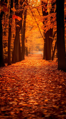 Alley of trees in the autumn season. AI generated