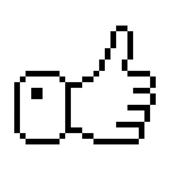 Fototapeta premium Transparent thumbs up line icon. Gesture, approval, like, emoji, chat, communication, emotions, pixel style. Multicolored icon on white background.