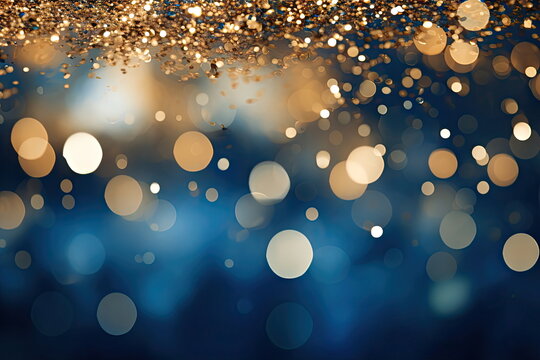 Blue and gold  bokeh light background