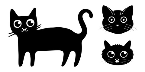 silhouette of cute black cat. vector sticker