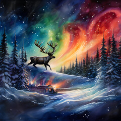 christmas sleigh with reindeer