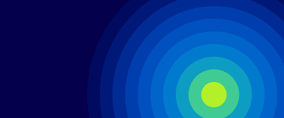 Abstract blue banner design of concentric circles in bright & dark bluish colors with a copy space for text. Used as a blank template for graphics like headers, profiles and post cover photos.