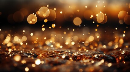 Sparkling Luxury, Gold Glitter, Bokeh Sparkles, and Particles - obrazy, fototapety, plakaty