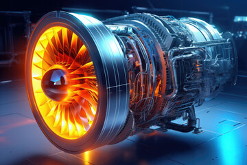 Modern turbofan engine. close up of turbojet of aircraft. Blades of the turbofan engine of the aircraft. - obrazy, fototapety, plakaty